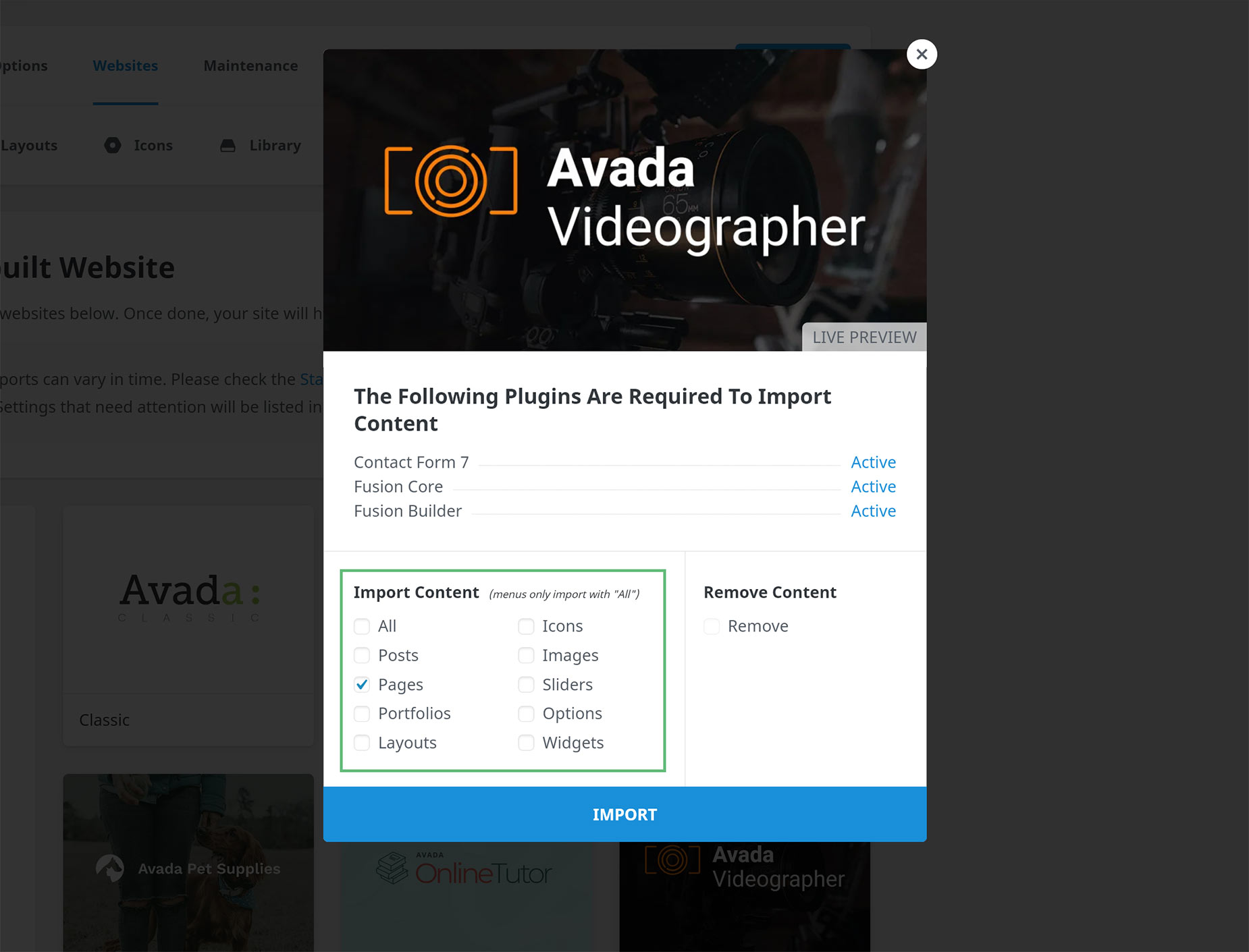 Import Prebuilt Website Sections