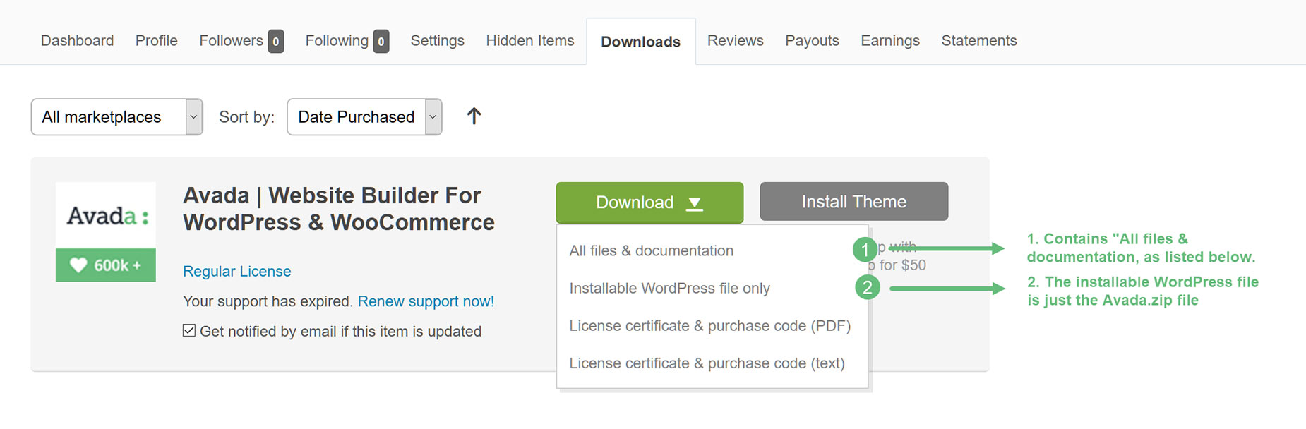 What's Included > ThemeForest Download