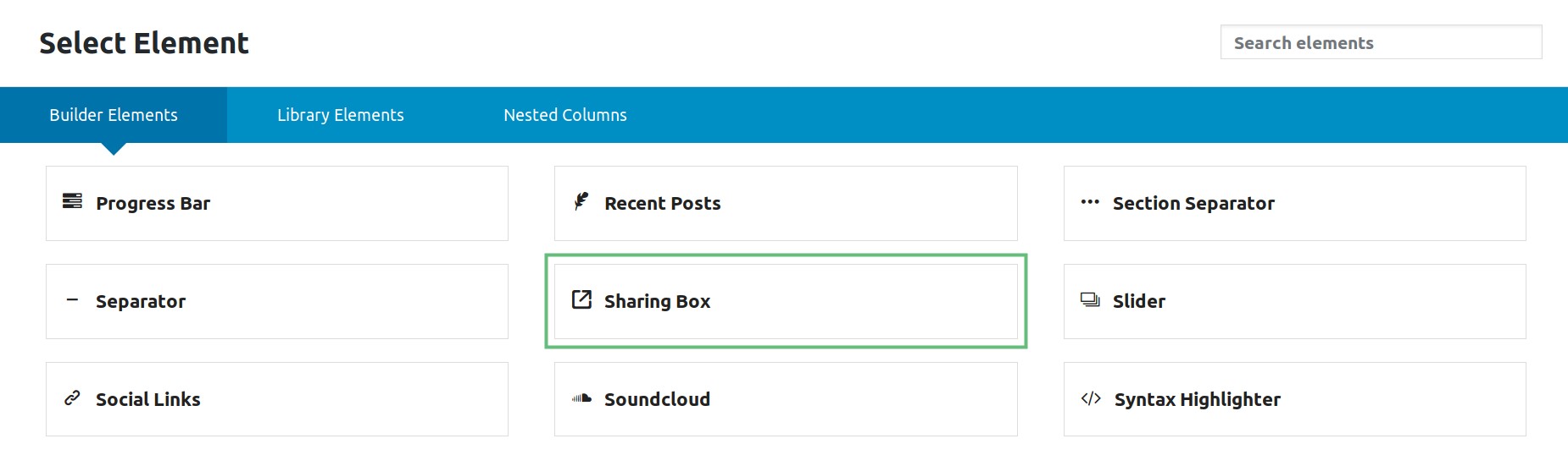 Select Sharing Box Element