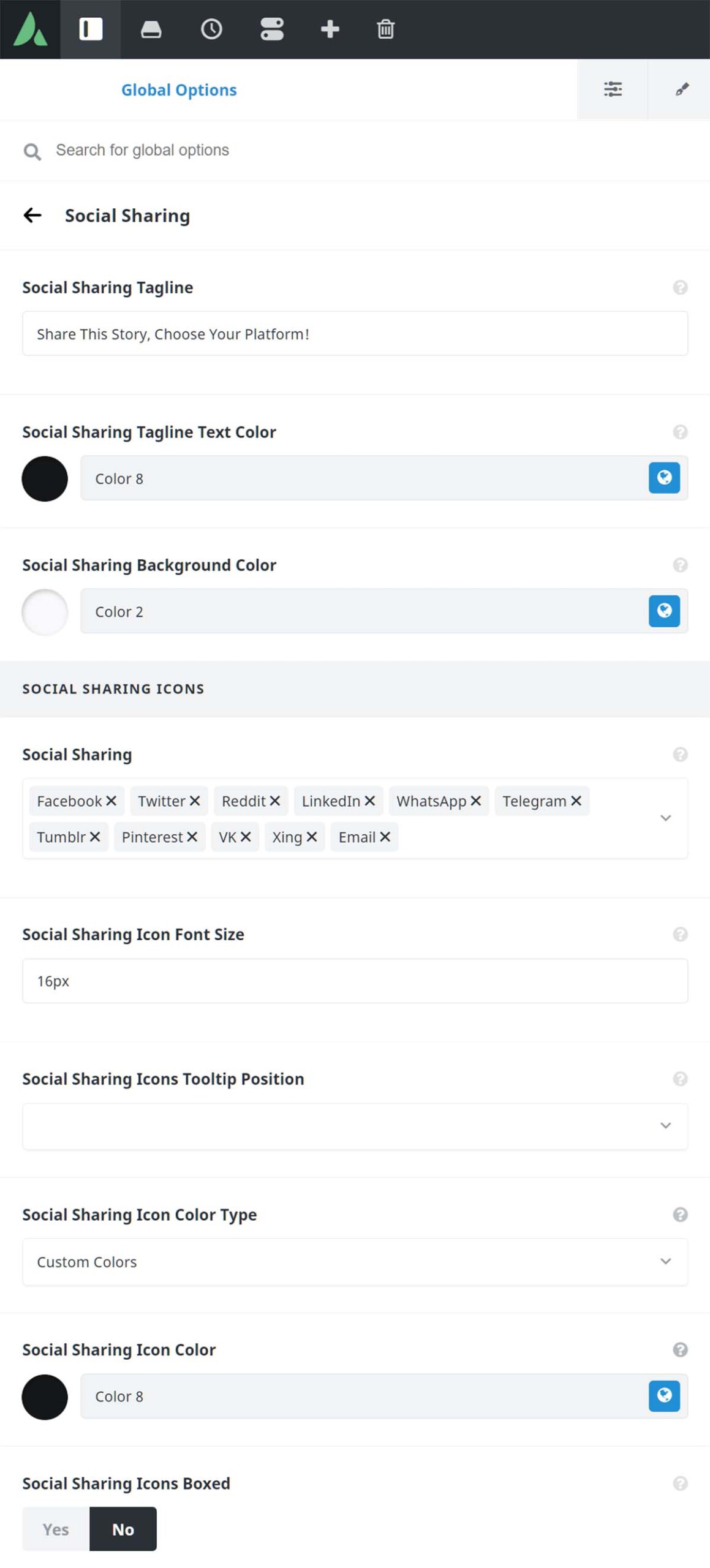 Avada Global Options - Social Media - Social Sharing
