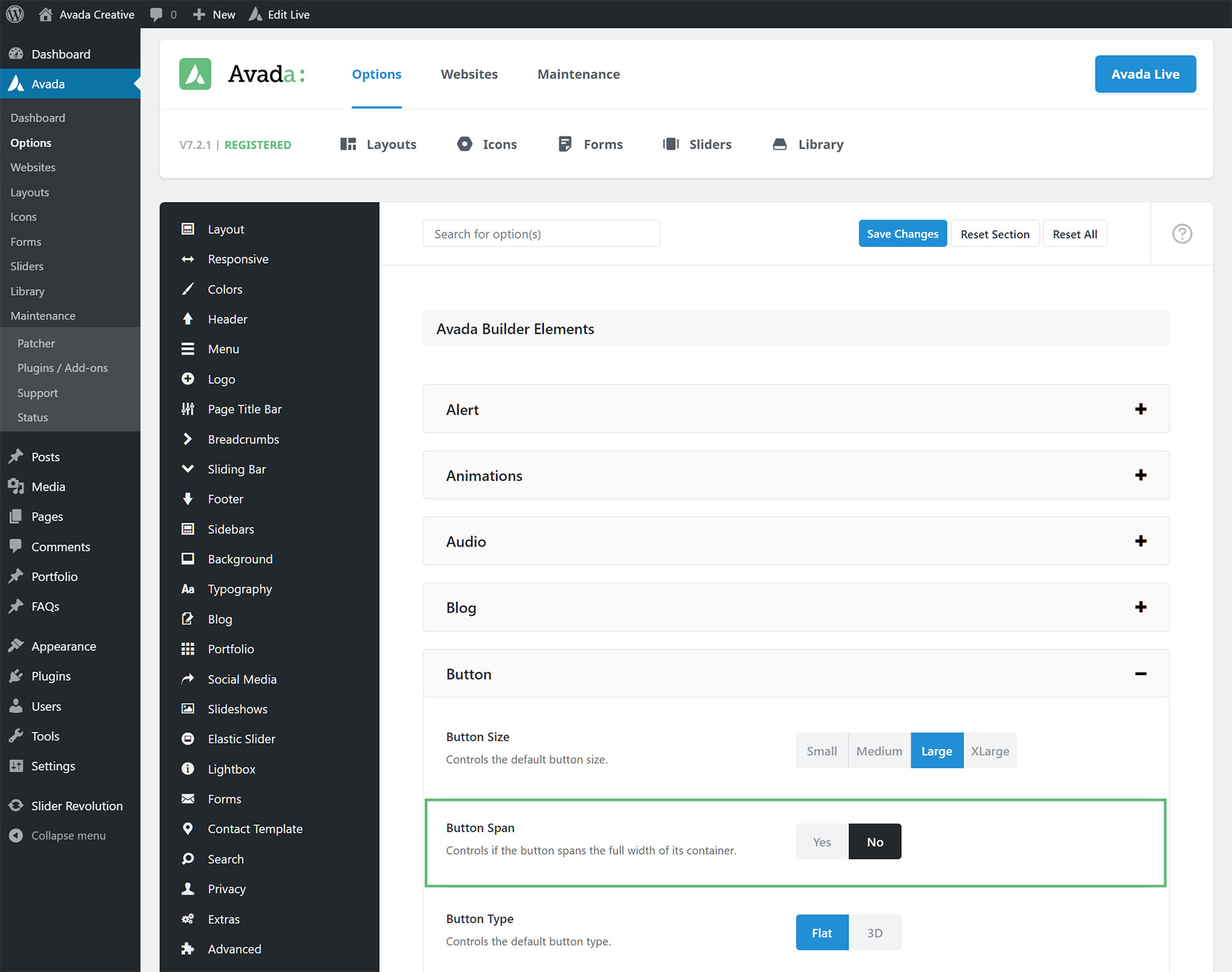 Avada Global Button Span Option