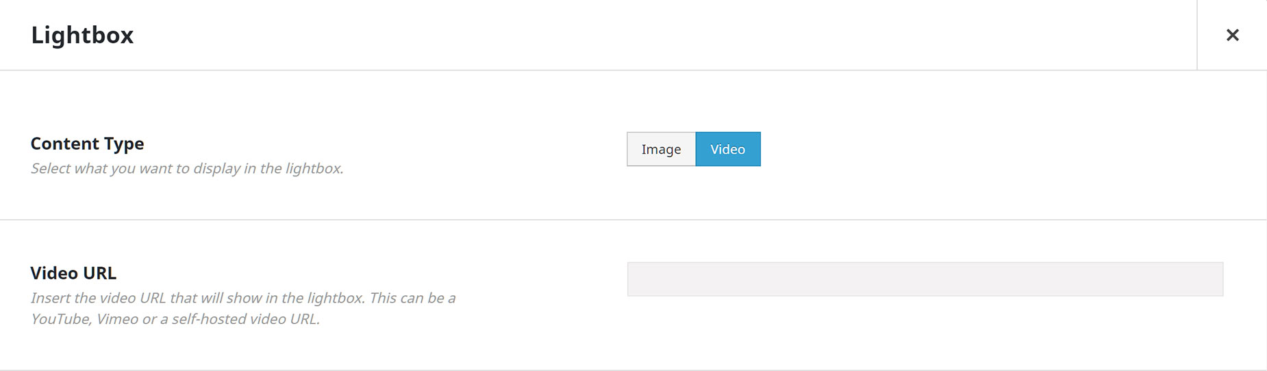 Lightbox Element Video URL option