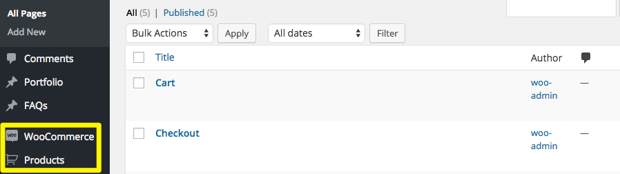 WooCommerce Menu