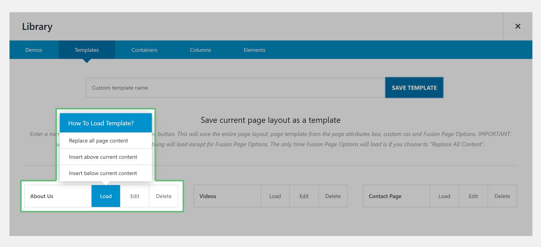 Avada Builder Load Template