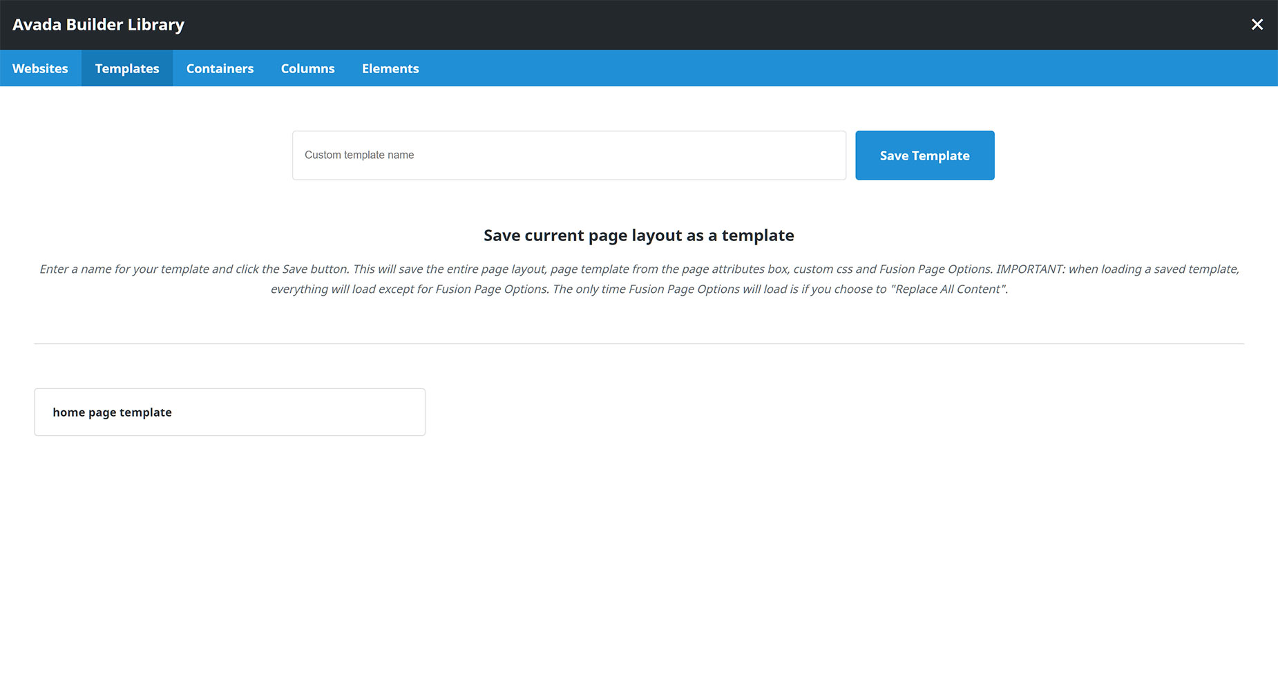 Avada Builder Save Custom Page Template