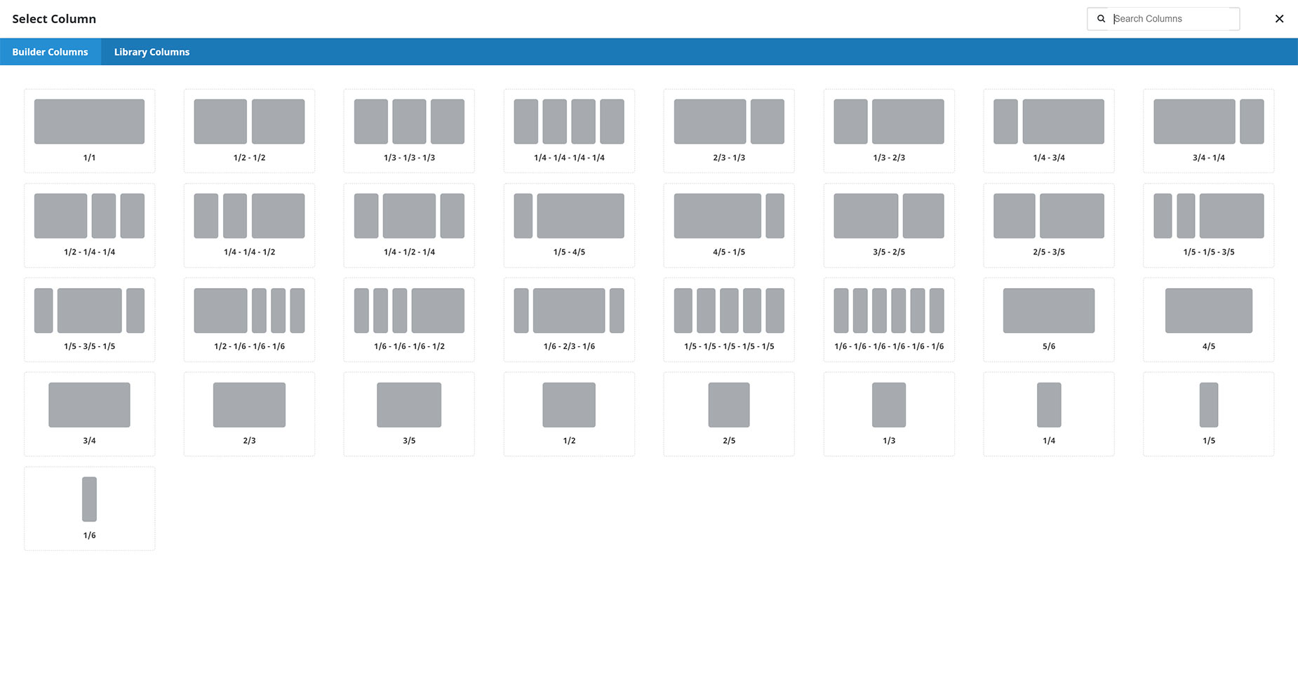 Avada Builder Live - Add Columns Popup
