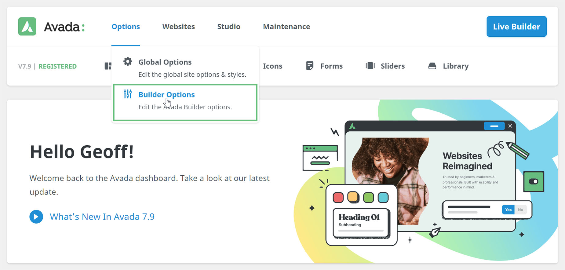 Avada Dashboard > Builder Options