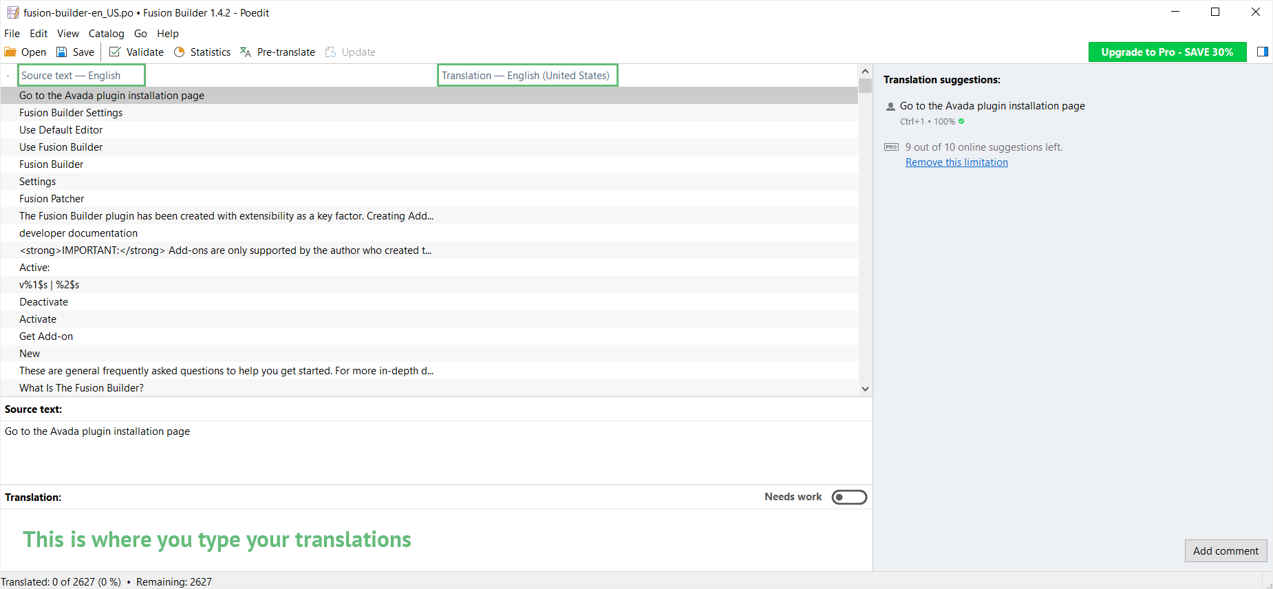 Translating Avada Builder Poeditor - Translation