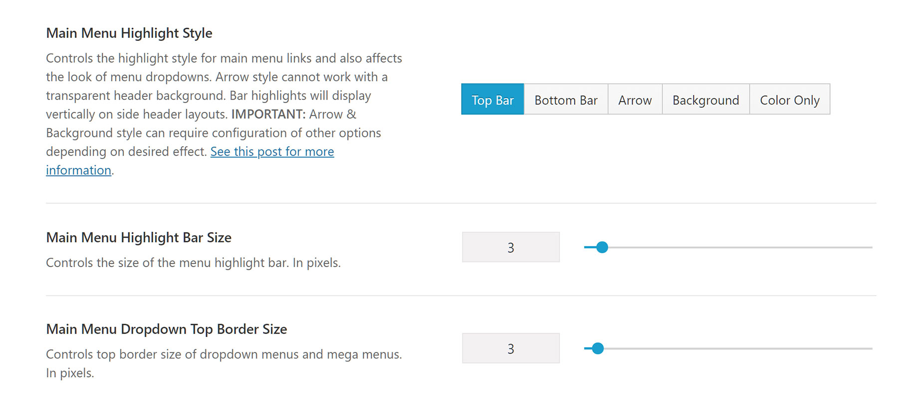 Menu Highlight Styles - Top & Bottom Bar Settings