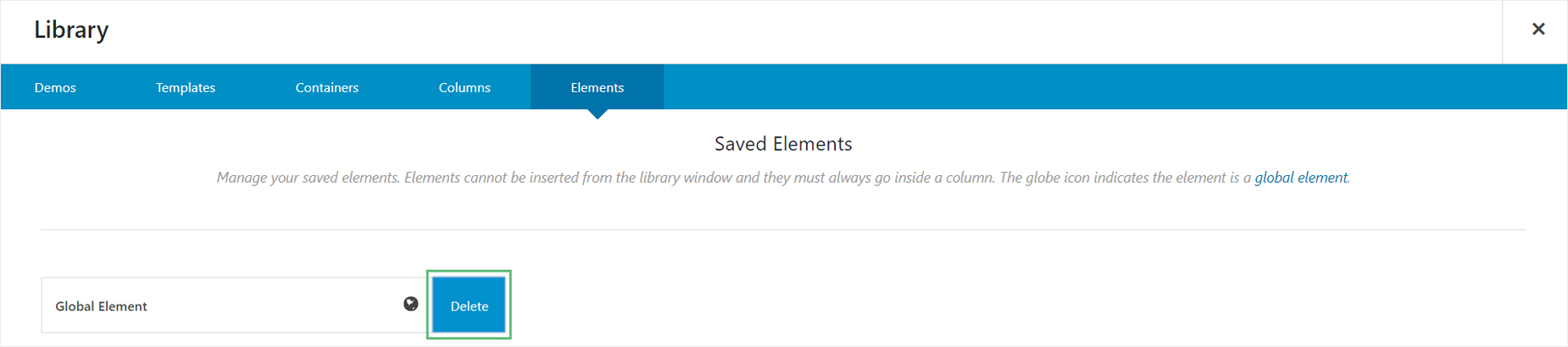 Avada Builder Global Element - Delete