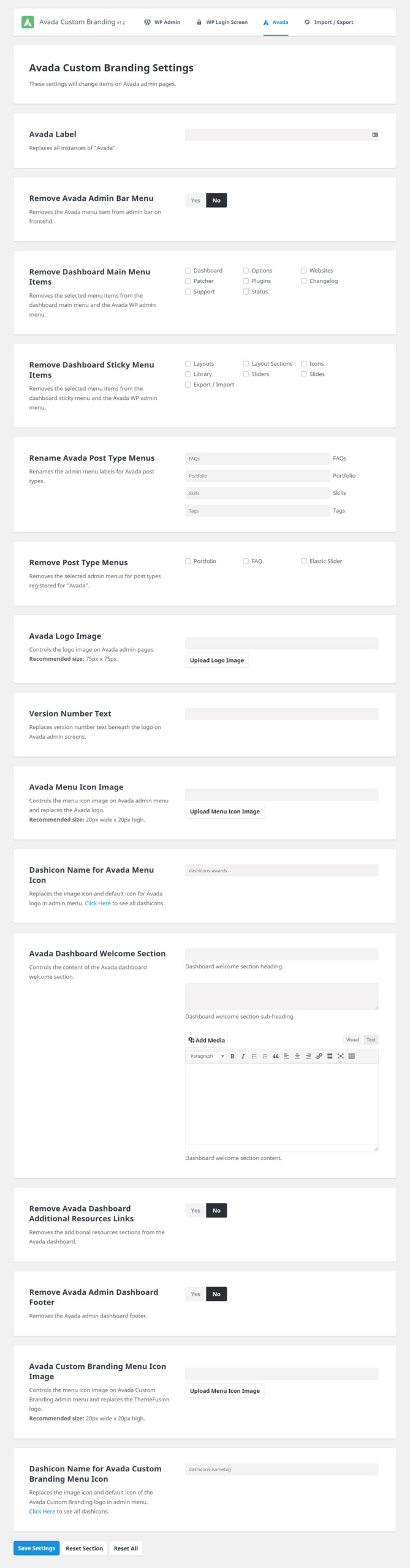 Avada Custom Branding Settings