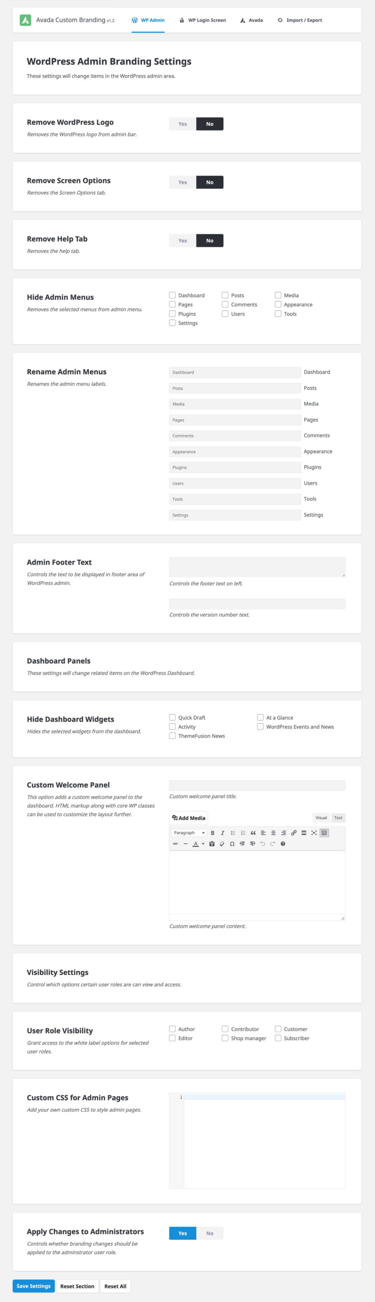 Avada Custom Branding > WP Admin Panel Panel