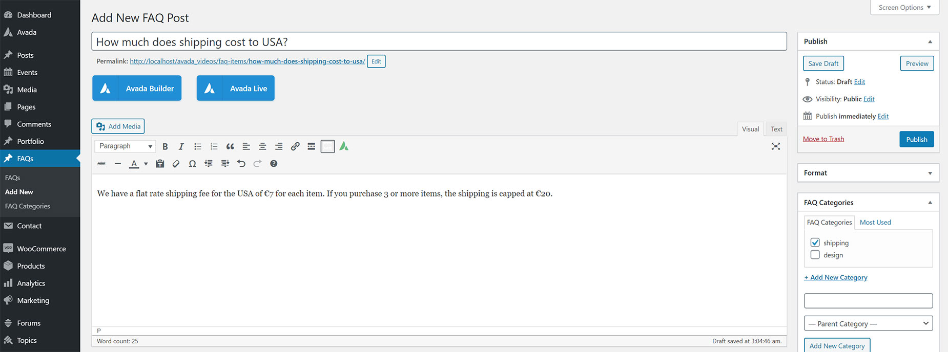 FAQs > Add new FAQ item
