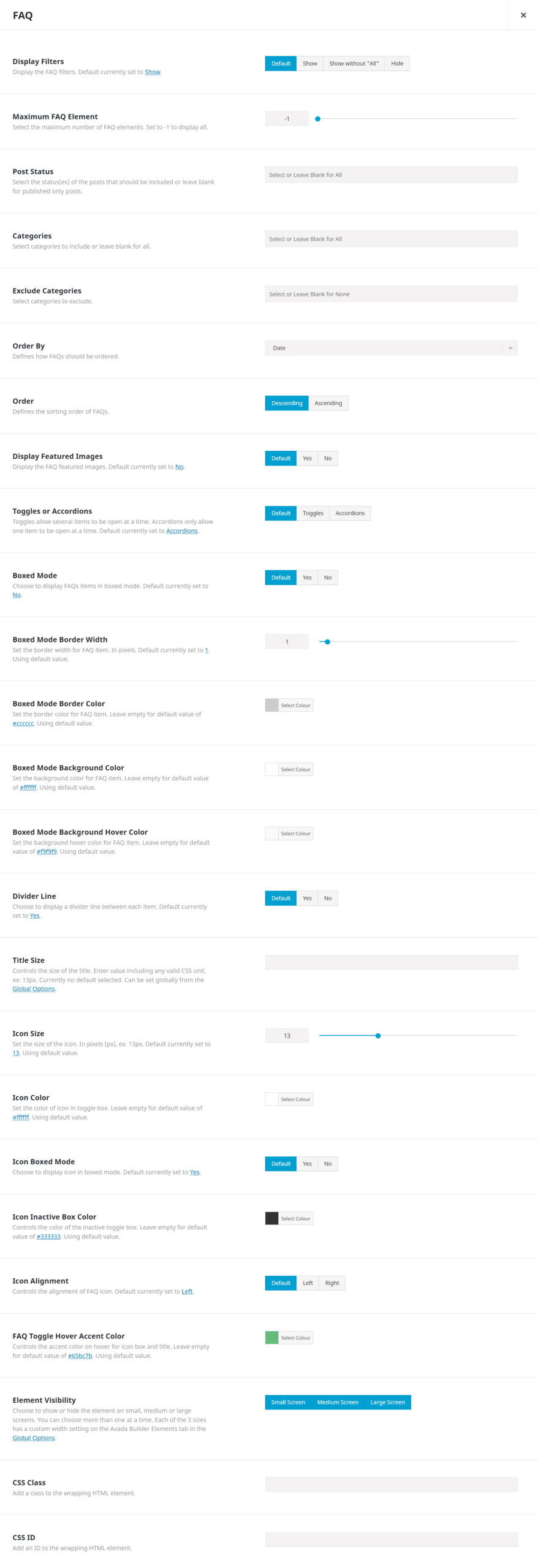 FAQ Element Options