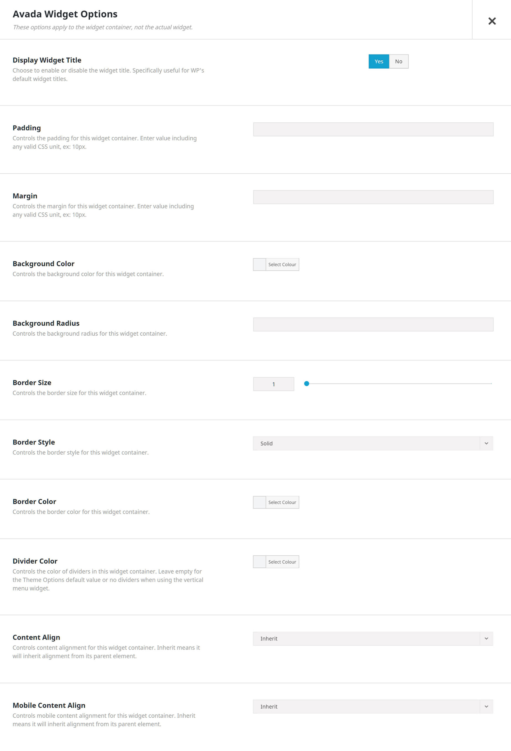 Avada Widget Options