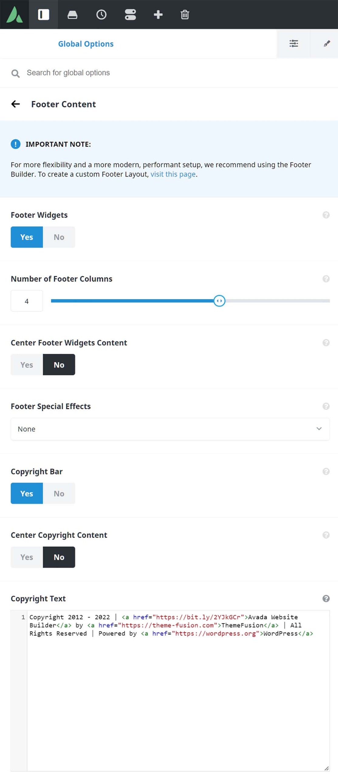 Avada Global Options - Footer - Footer Content