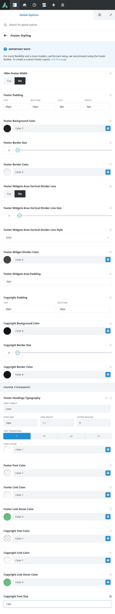 Avada Global Options - Footer - Footer Styling