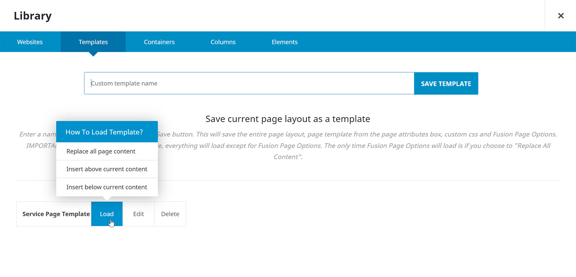 Library > Load Page Template