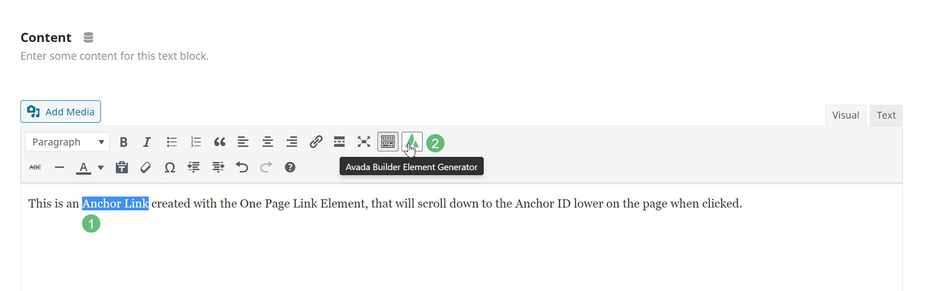 One Page Text Link Element Example 1