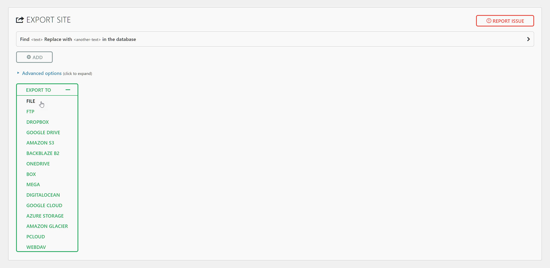 All-In-One WP Migration > Export Site - File
