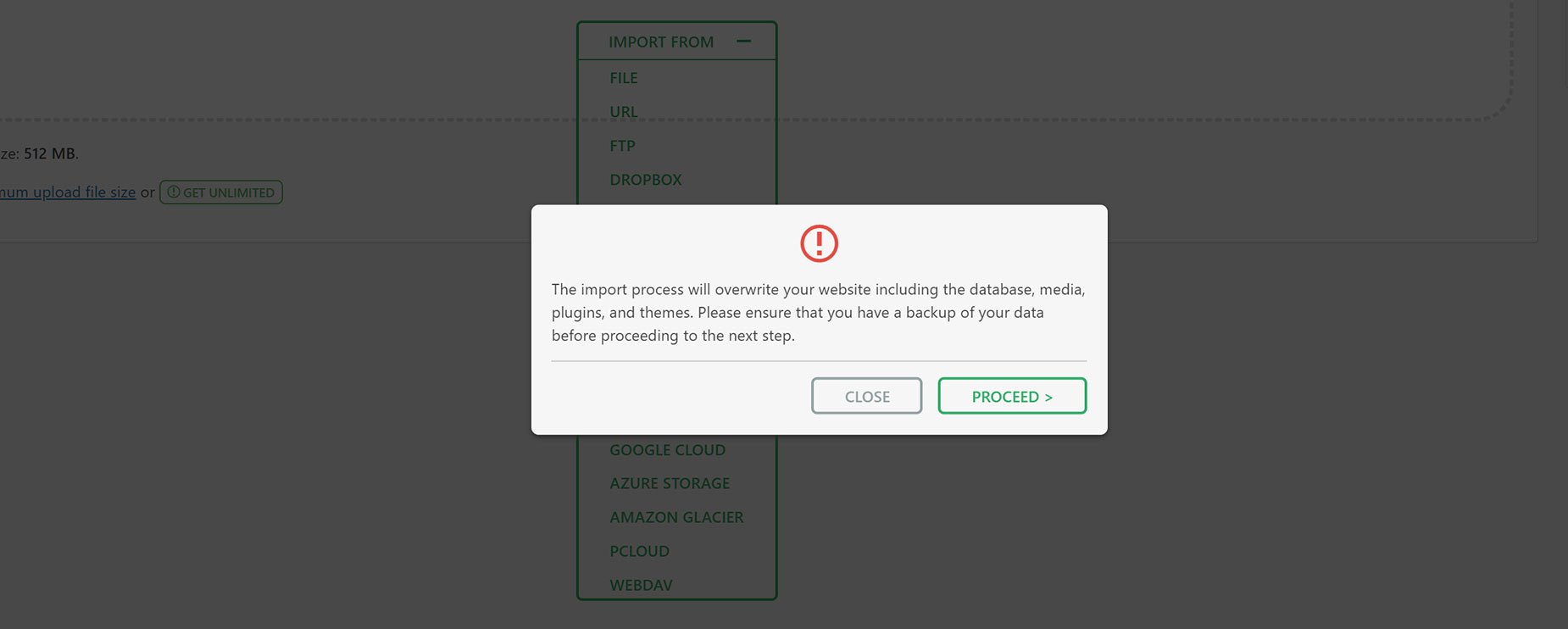 All-In-One WP Migration Import > Final Warning