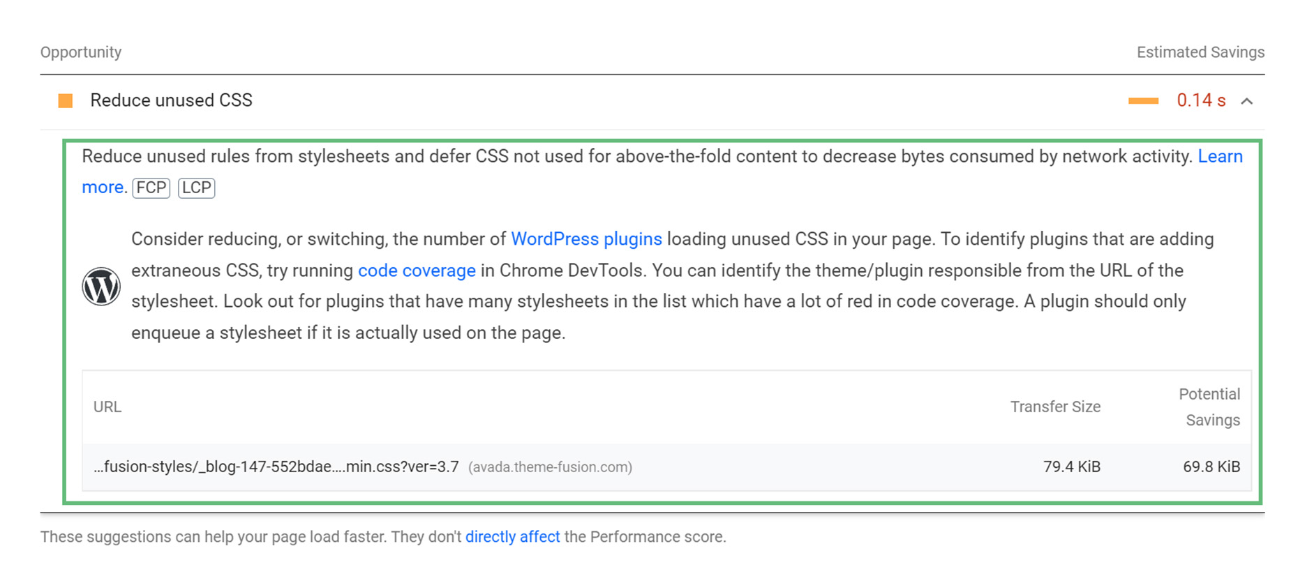 PageSpeed Insights > Opportunities