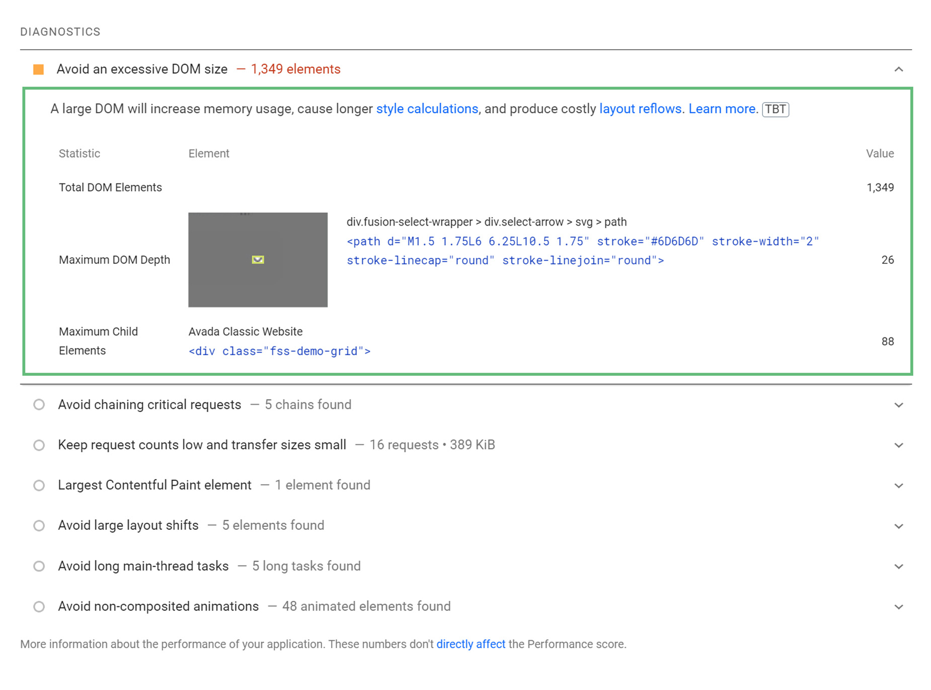 PageSpeed Insights > Diagnostics
