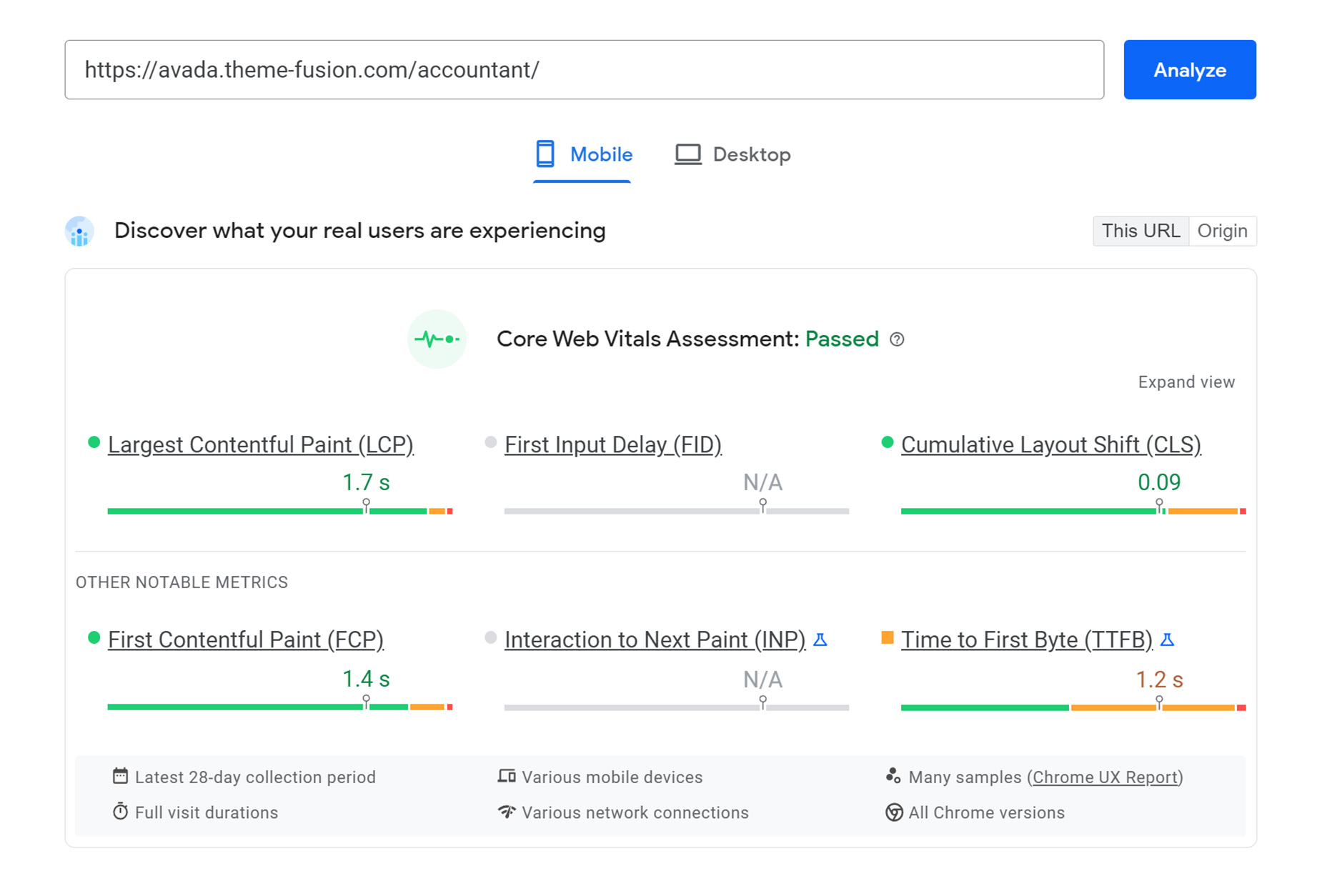 PageSpeed Insights > Core Web Vitals