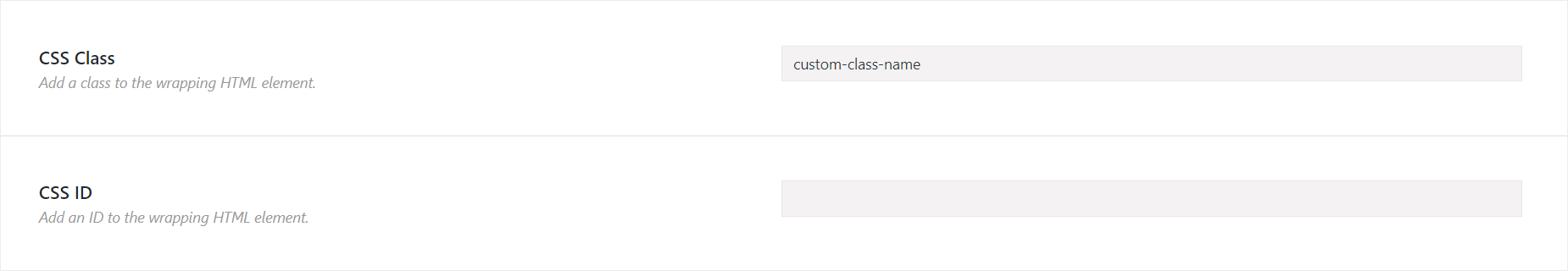 CSS Class and CSS ID Fields