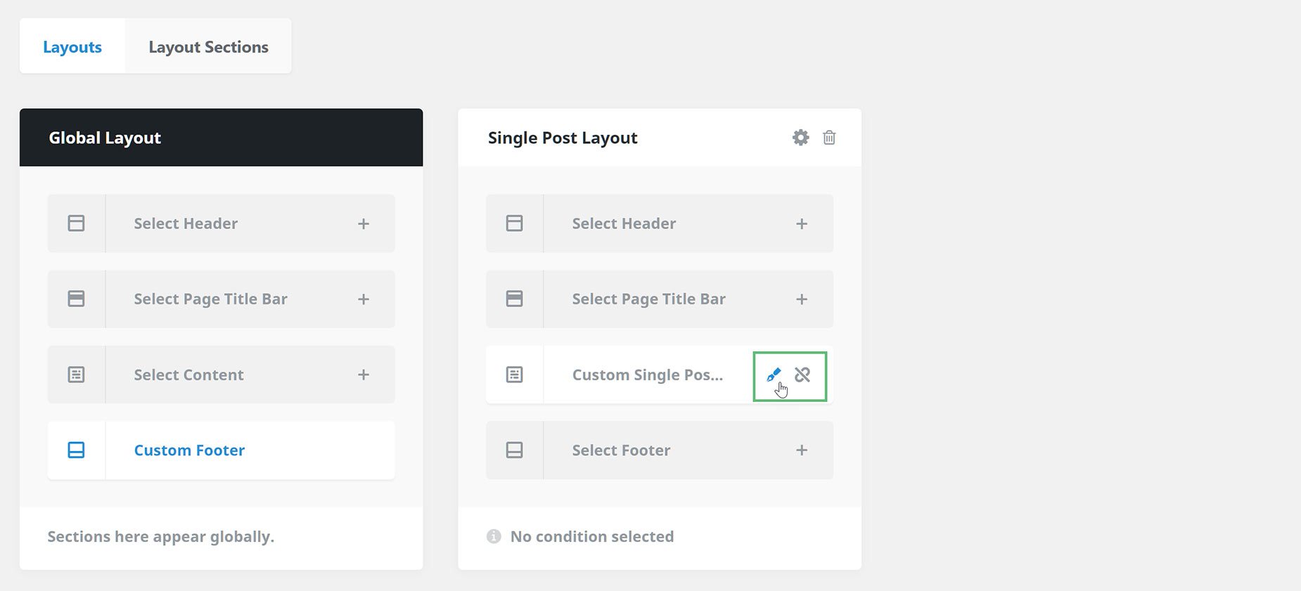 Editing or Disconnecting Layout Sections