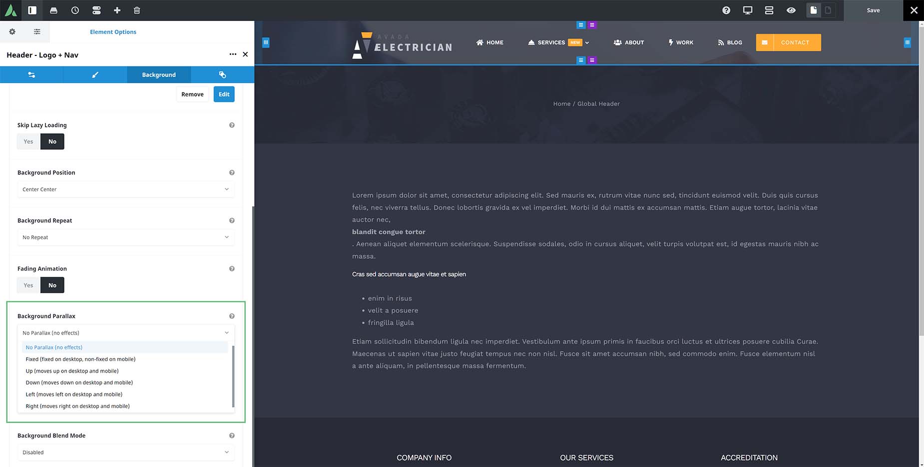 Avada Layouts > Header Image Background Parallax