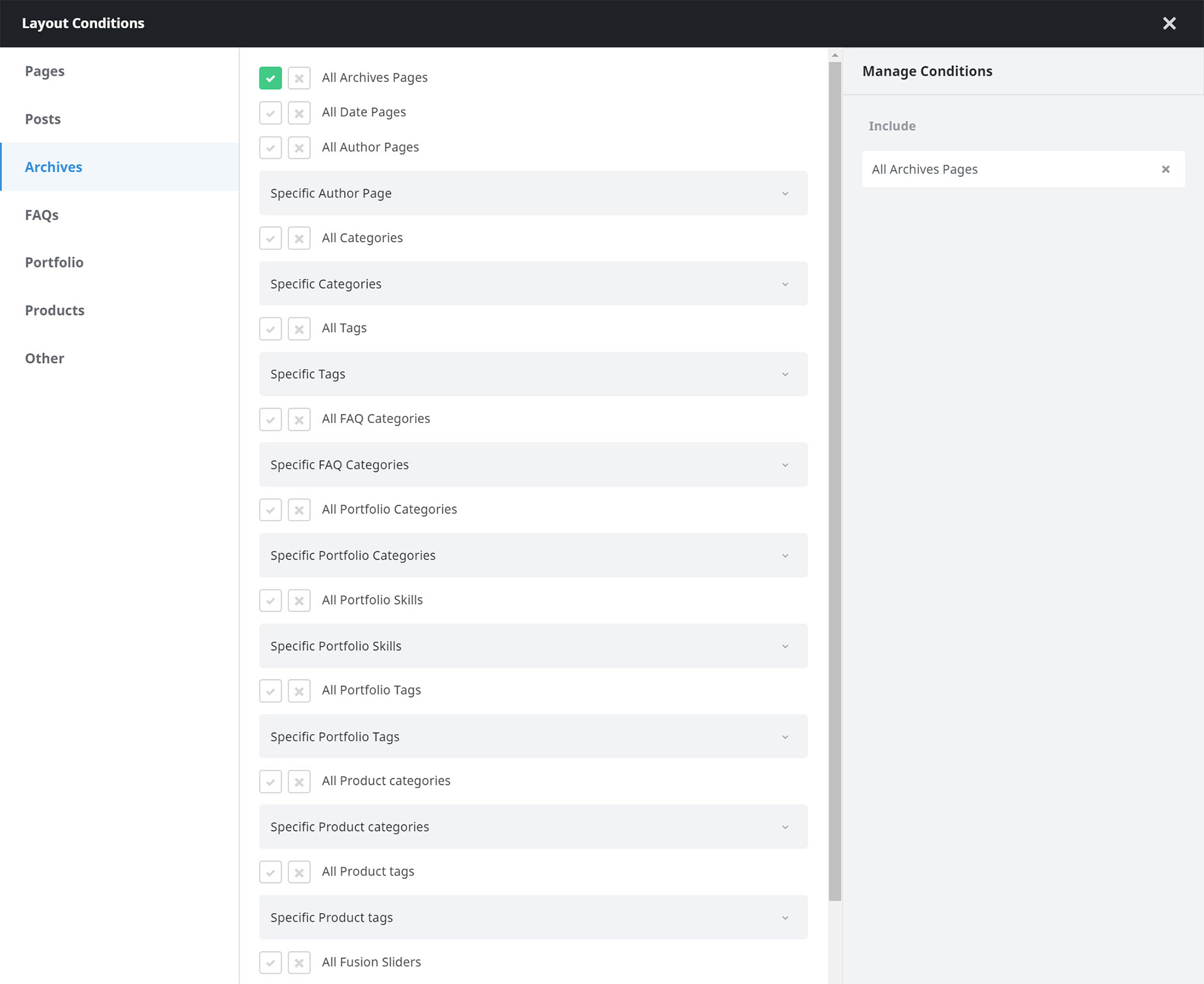 Setting Archive Conditions