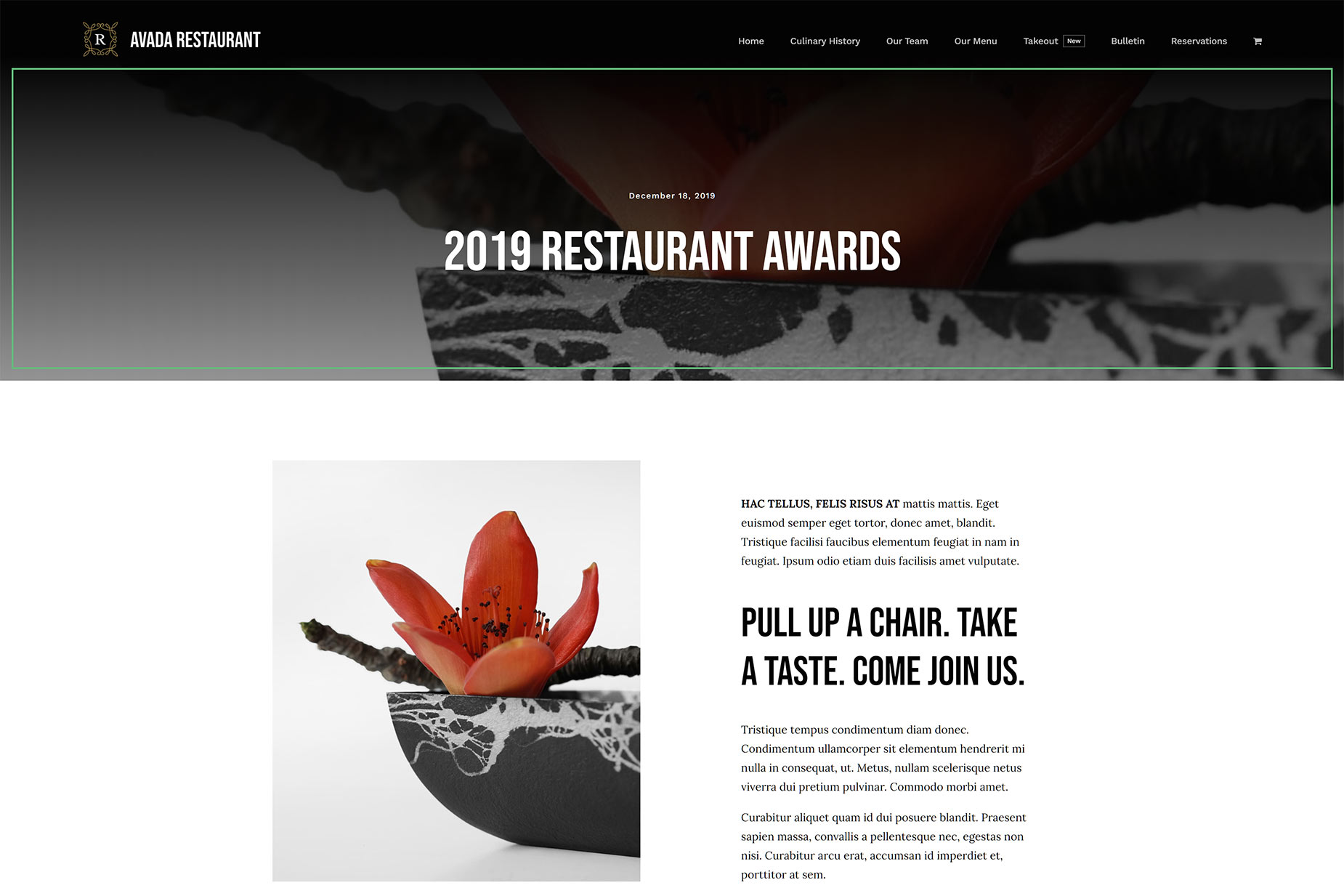 Restaurant Demo Custom Page Title Bar Example