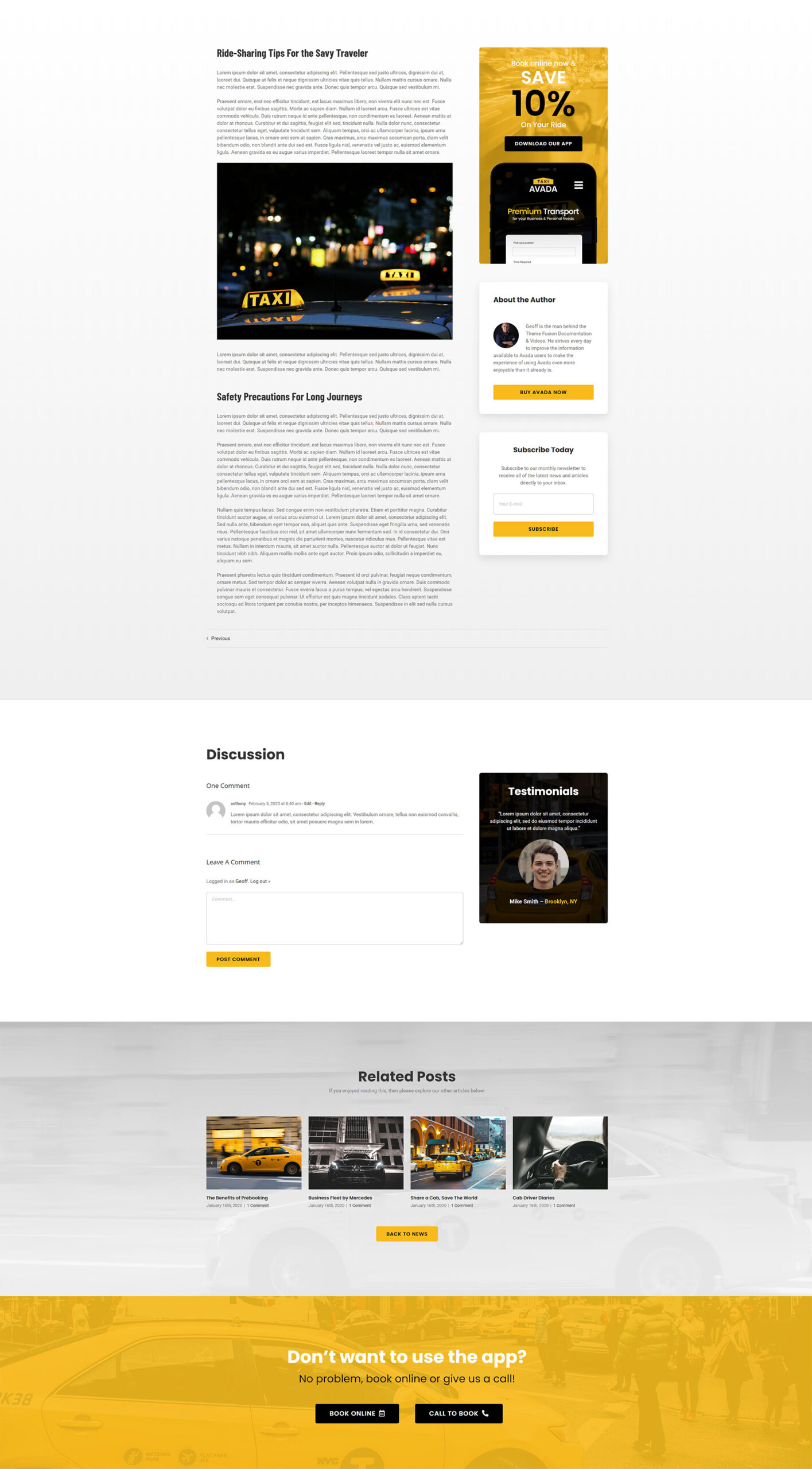 Taxi Demo Single Post Content Layout Section Front End