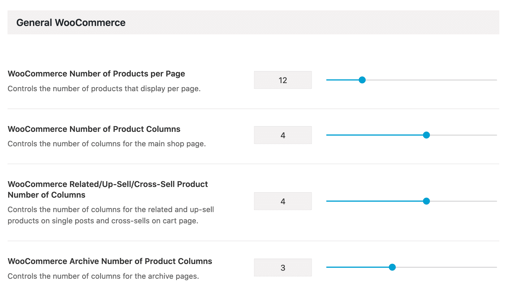 Woo Products Options Avada WooCommerce Settings