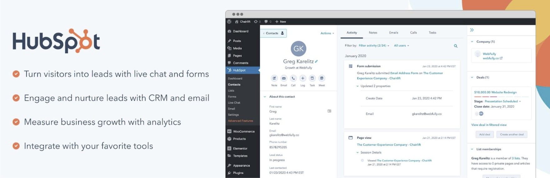 WordPress Live Chat Plugins 1 HubSpot HubSpot CRM