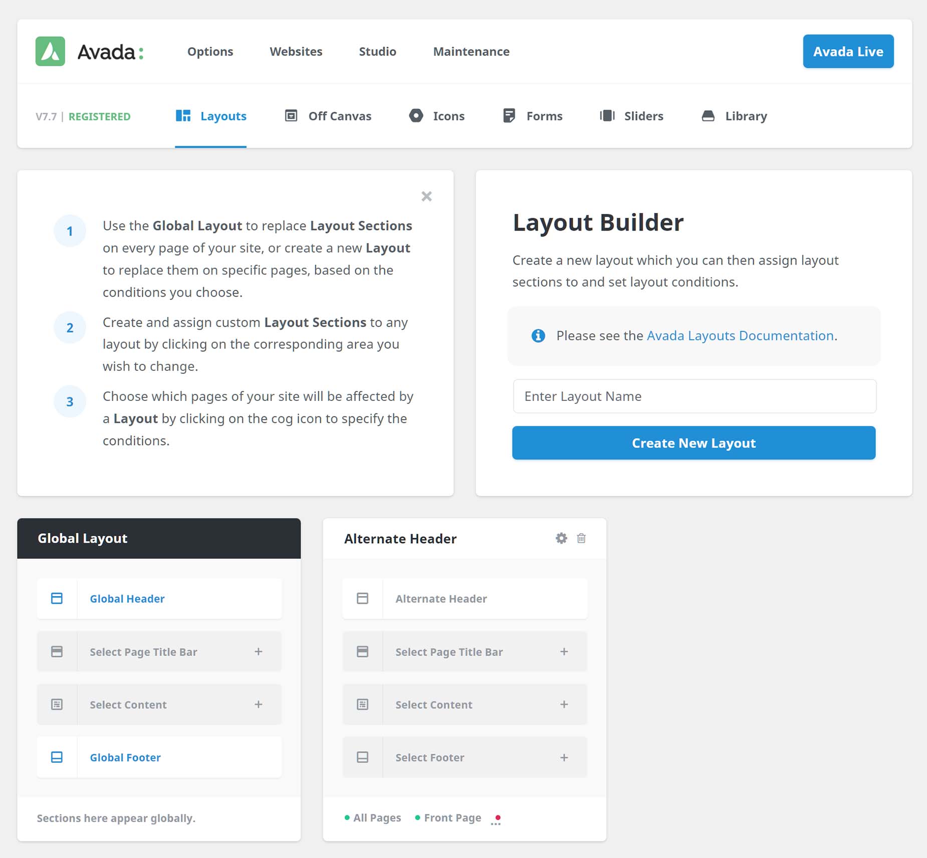 Avada Dashboard > Avada Layouts