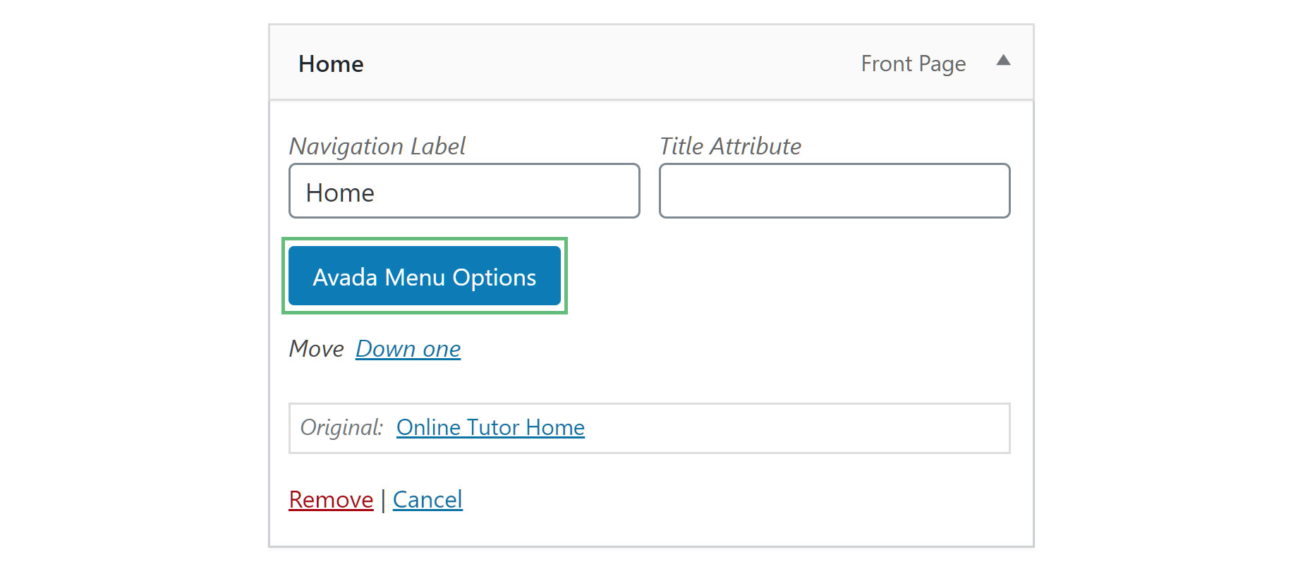 Avada Menu Options
