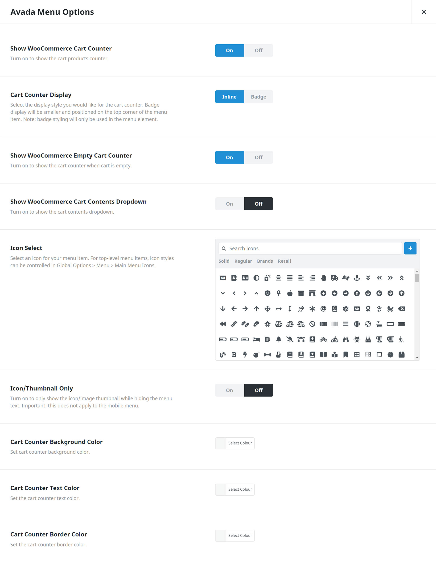 Avada Special Menu Item - WooCommerce Cart