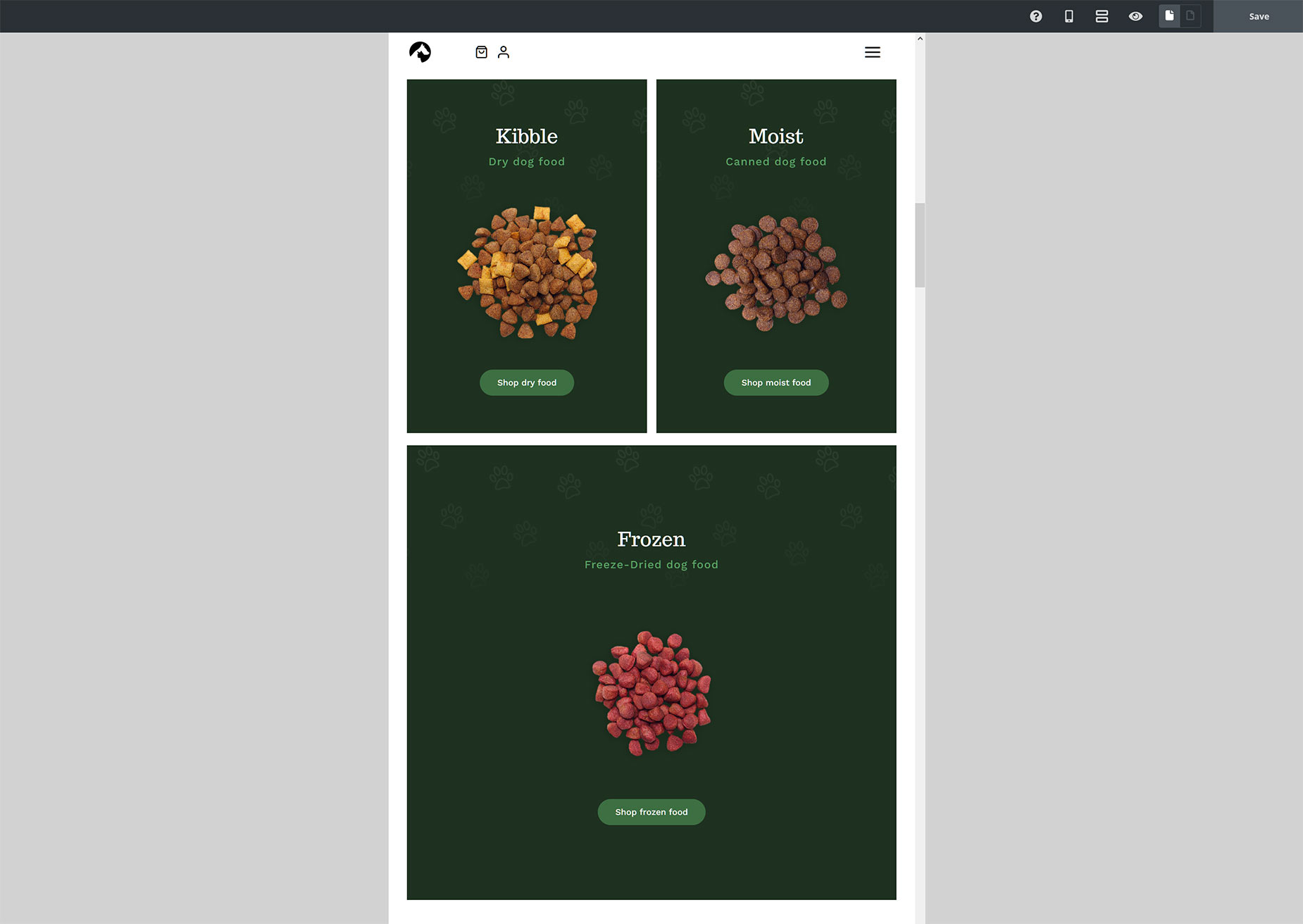 Column Size > Small Screen View