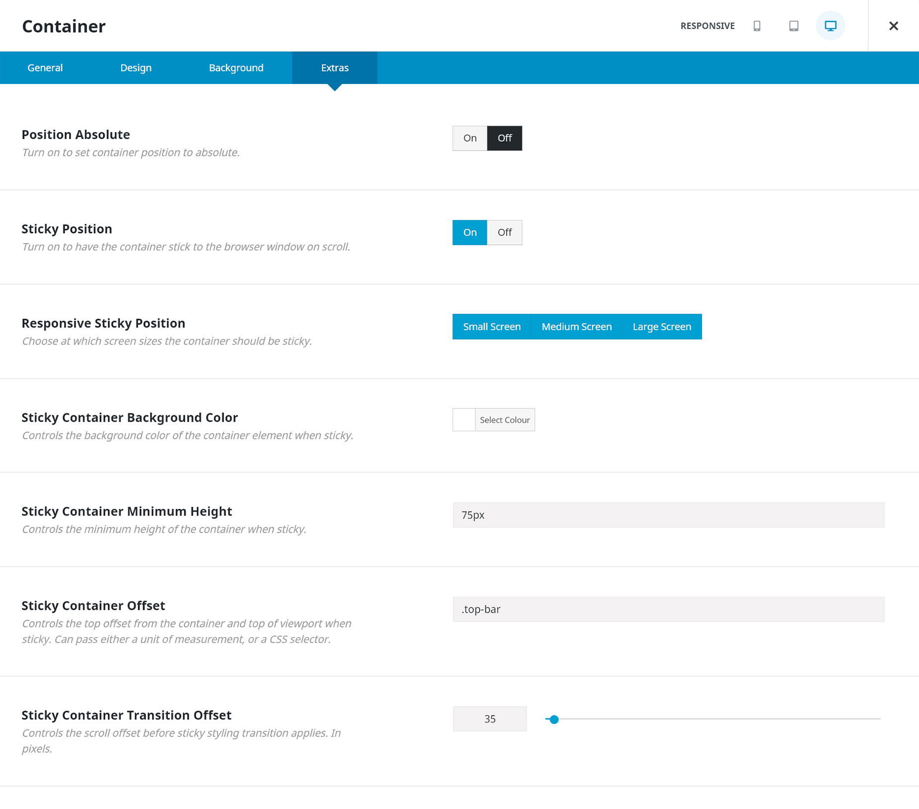 Sticky Container Offset Settings