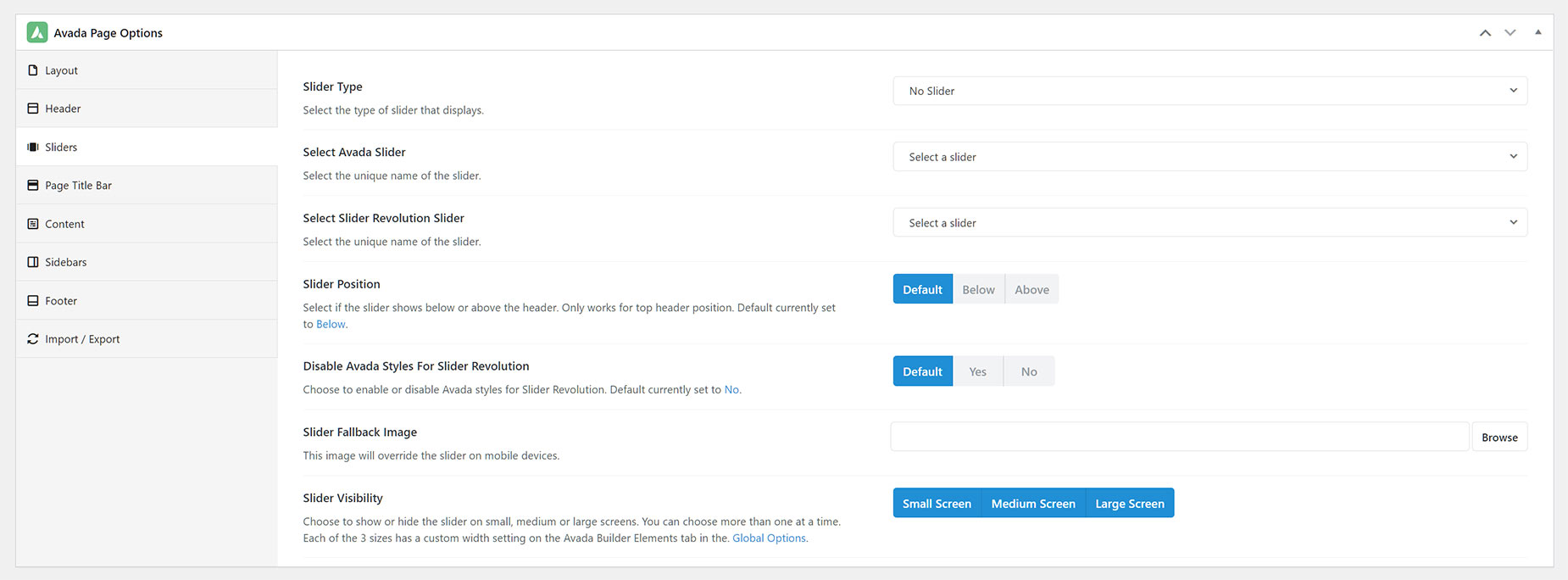 Avada Page Options > Sliders