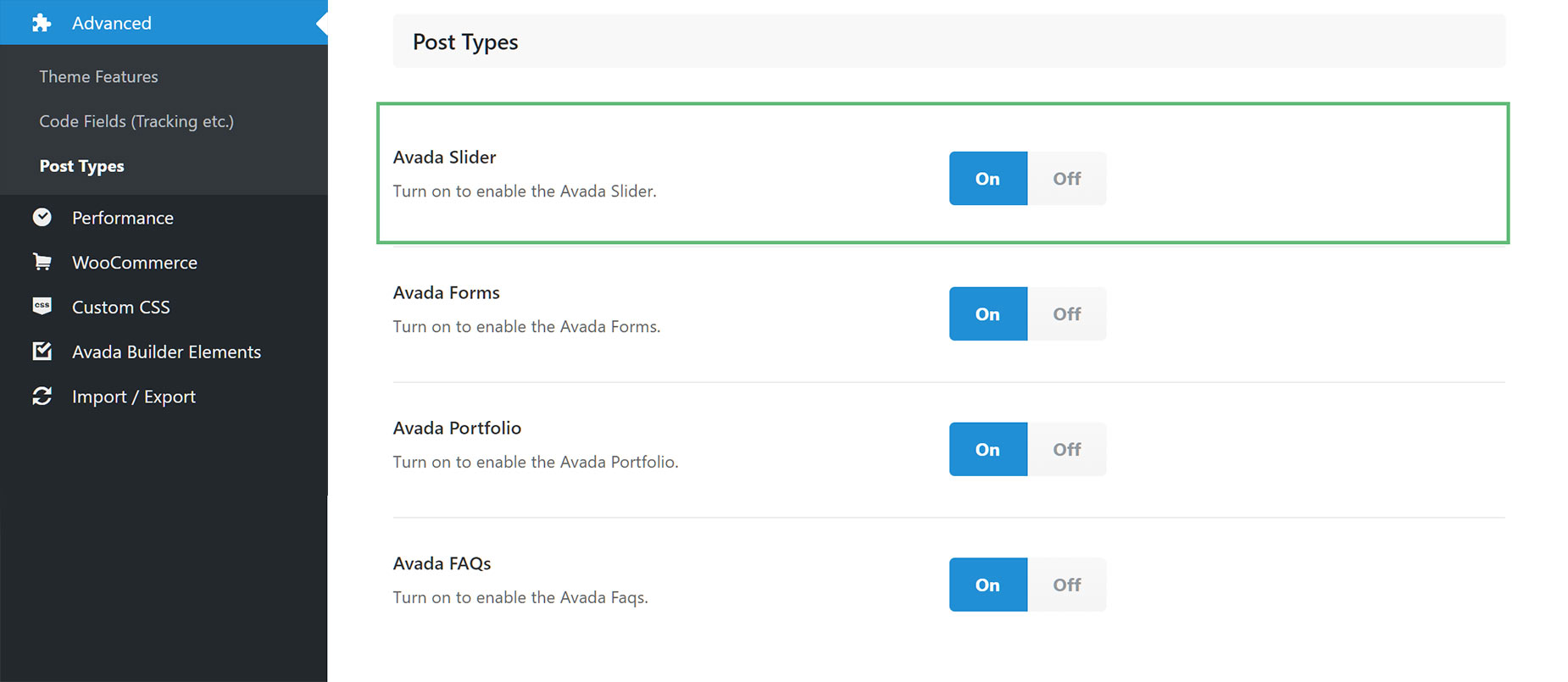 Enable Avada Slider