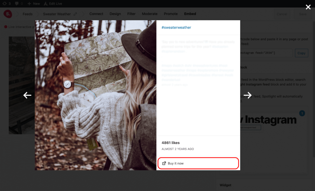add Popup Box Link Text Spotlight Instagram Feeds Plugin