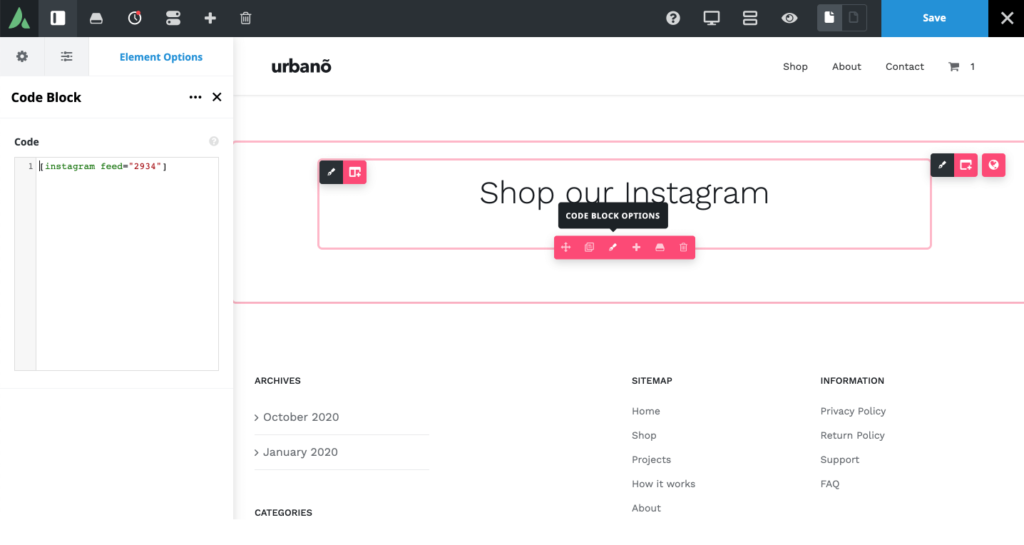 Insert the Spotlight Pro Shortcode into the Avada Editor Spotlight Instagram Feeds Plugin