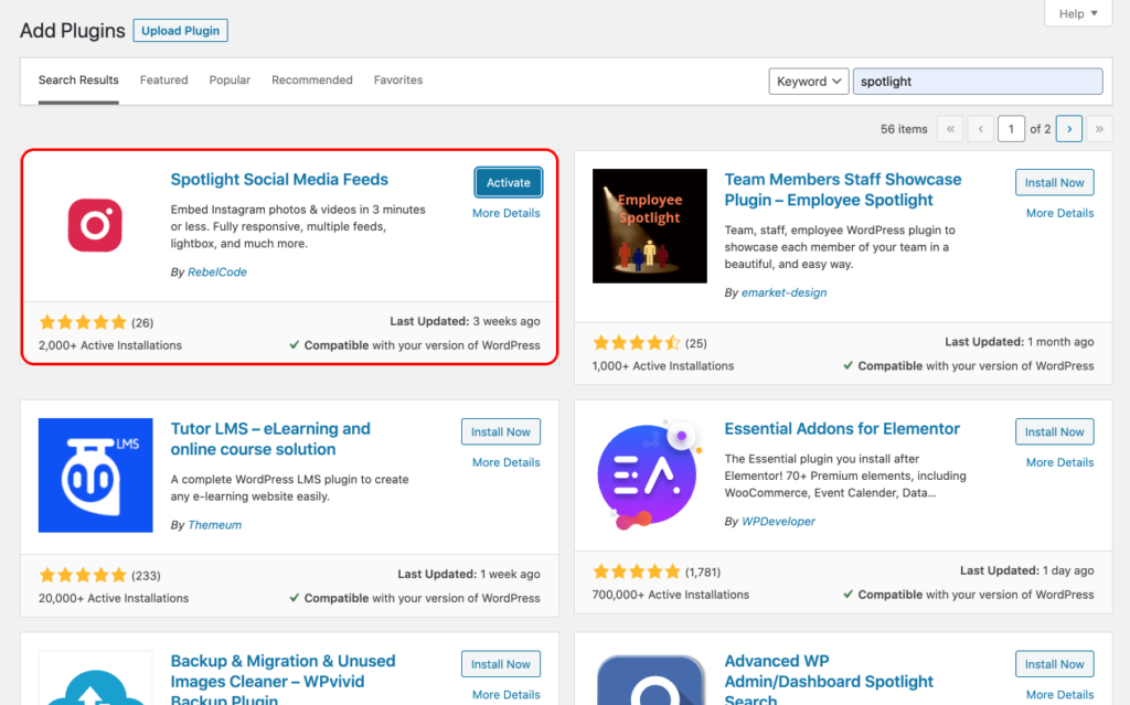 Spotlight Activate Spotlight Instagram Feeds Plugin