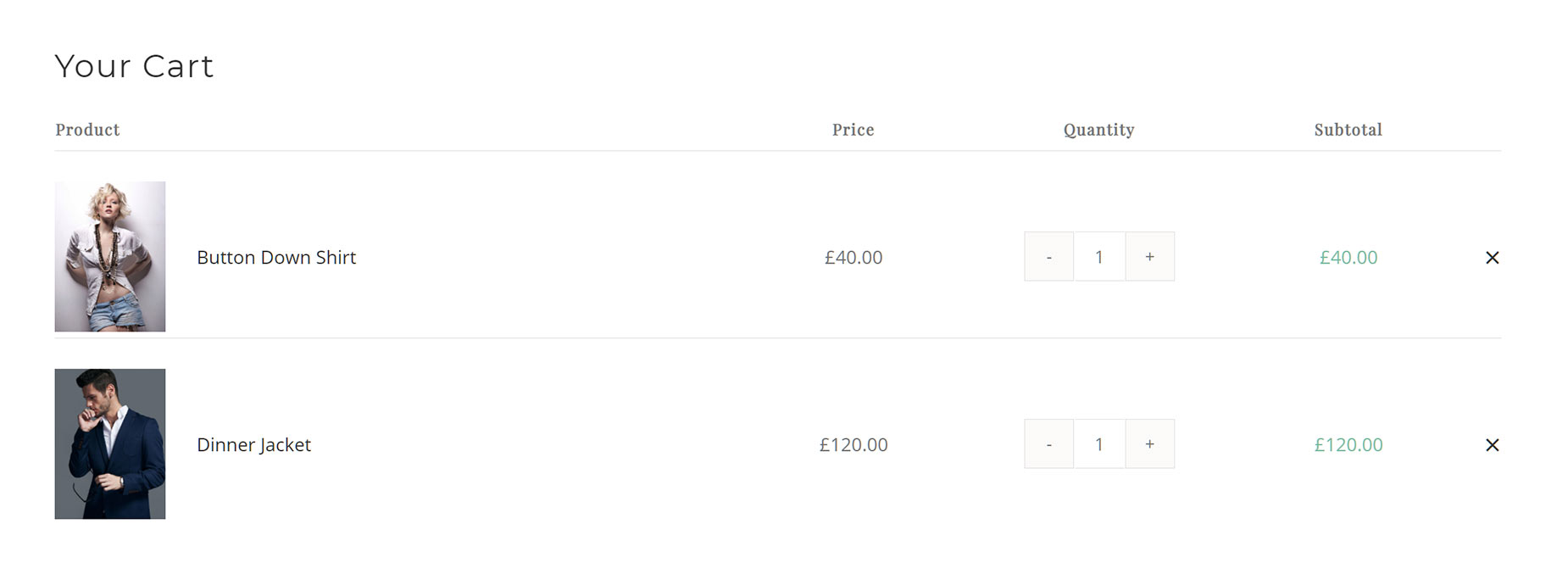Woo Cart Table Element Example