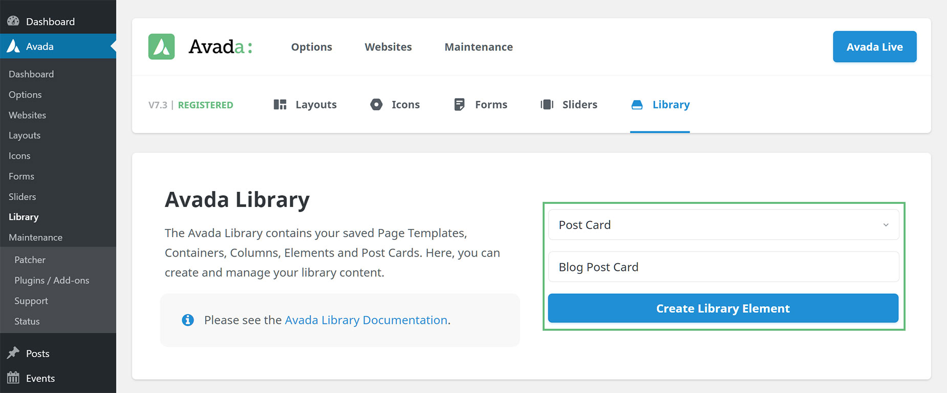 Create Post Card Library Element