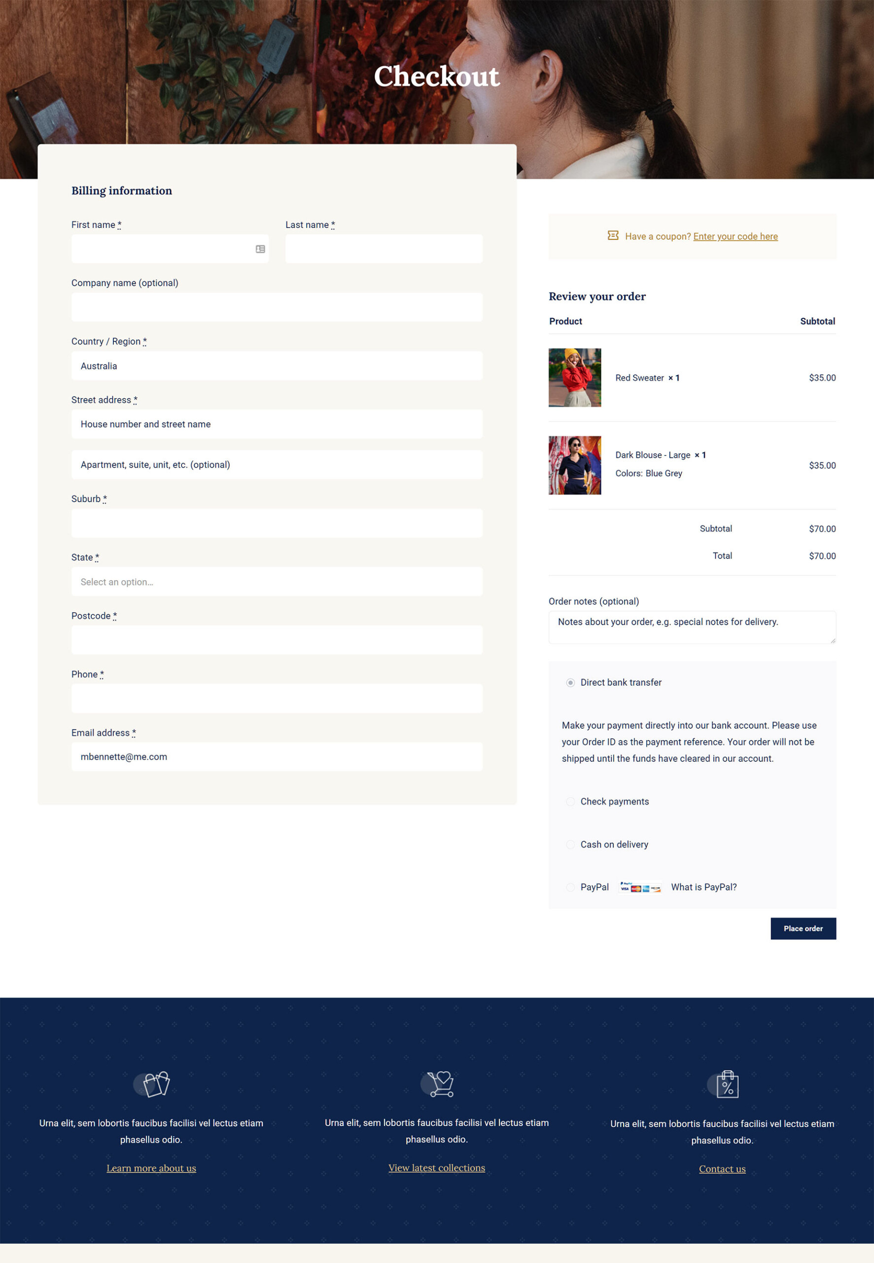 Custom Checkout > Frontend