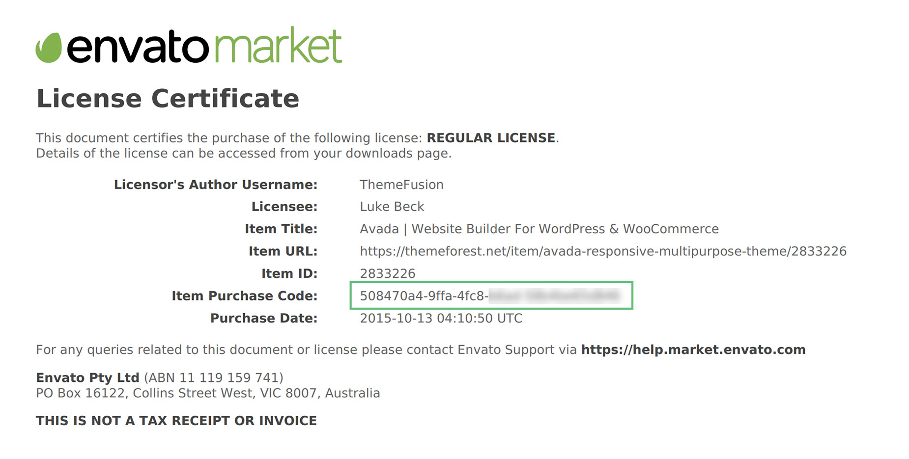 Envato License Certificate